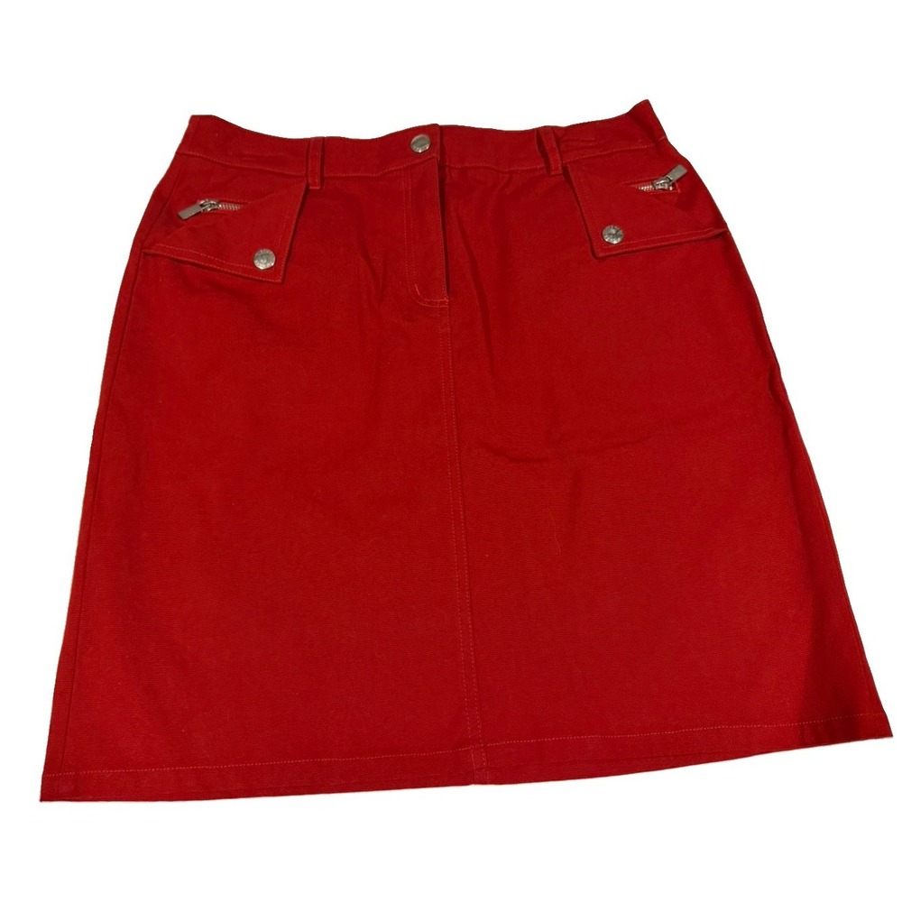 MICHAEL Michael Kors Red Utility Mini Skirt Size 8 Zip Pockets Cotton Stretch